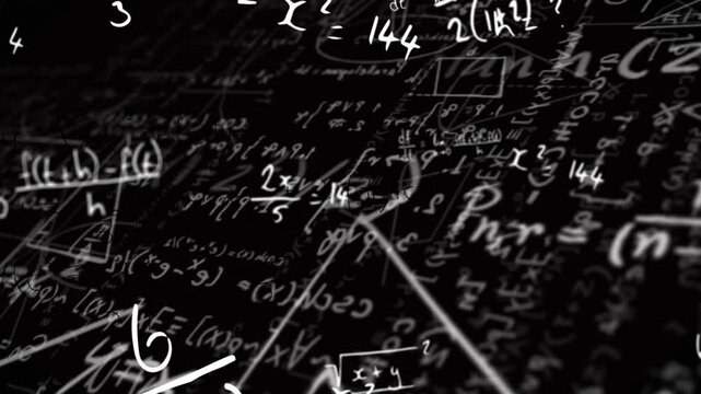 Math symbols swirling over chalkboard art, showing overlapping derivative fraction sketches