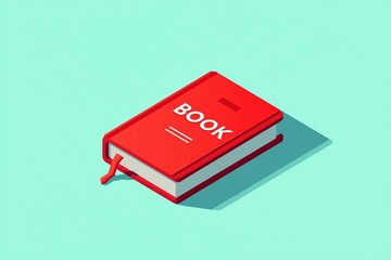 Red book with a bookmark lying on a light blue background, showcasing a flat illustration style, emphasizing the concept of reading and knowledge acquisition