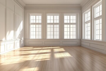 Obraz premium Empty, sun-drenched room with classic design