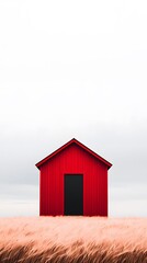 Red Barn in a Wide Open Wheat Field
