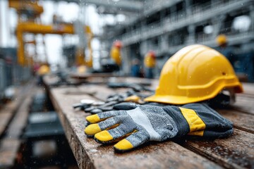 Construction Safety: Hard Hat and Gloves on Site