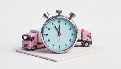 Naklejka premium Time management concept with trucks and stopwatch design.