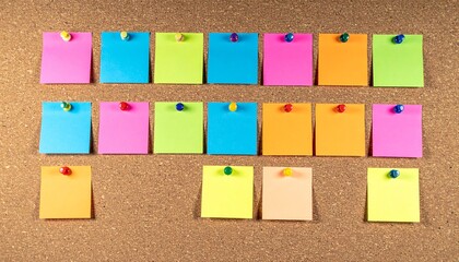 A corkboard with pinned goals and reminders color-coded into life categories &ndash; Balance
