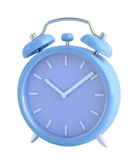 Blue retro alarm clock with twin bells and classic design, cut out - stock png.