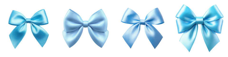 Blue satin bows in various styles and sizes.