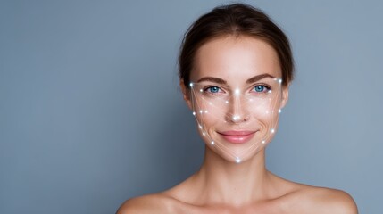Beautiful Woman Face Recognition Technology Digital Art Modern Futuristic Biometric Scanning System Facial Identification Innovation        