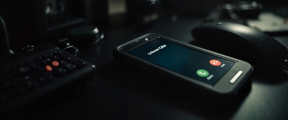 Smartphone displaying incoming call on dark background