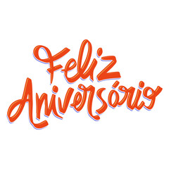 Hand Lettering of Feliz Aniversario in Portuguese