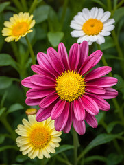 Obraz premium Vibrant close up of chrysanthemum flowers in different colors and soft green background