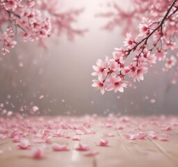 Fototapeta premium Delicate pink sakura petals drift softly on a bokeh background , close-up, element, pink
