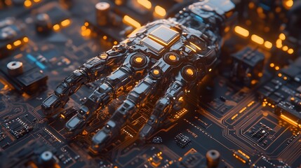 Futuristic Cybernetic Hand Integrated with Advanced AI Technology