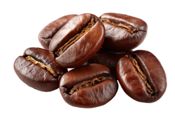 Coffee Bean Close-Up: A close-up shot reveals the rich texture of coffee beans, capturing their roasted perfection in stunning detail. This image evokes the warmth of a morning ritual.