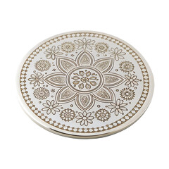 Round nail stamping plate featuring an intricate floral design, isolated on a transparent background, perfect for nail art enthusiasts seeking unique and creative patterns