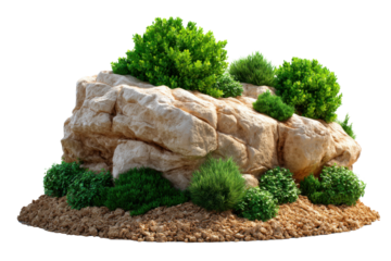 Stone Garden Oasis: A beautifully crafted stone formation with vibrant green plants, embodying tranquility and natural beauty.