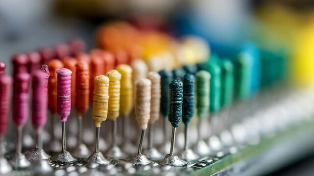 This close-up shows an array of vibrant electronic components, highlighting the complexity and beauty of technology in modern devices and circuit boards.