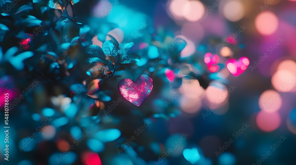 Wall mural abstract blurred heart shapes on colorful backgrounds with bokeh