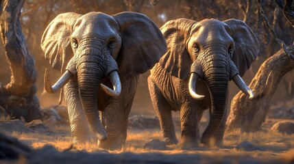Majestic Elephants Roaming in Their Natural Habitat