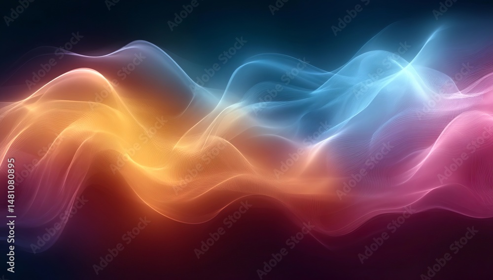 Poster abstract background with colorful waves of light and smoke, creating an atmosphere of mystery and