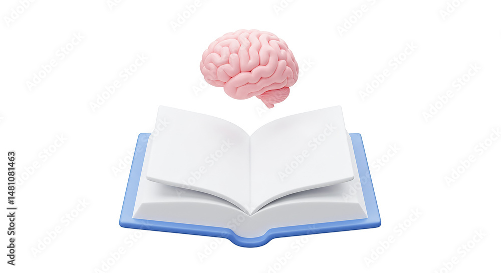 Aufkleber Open book with floating brain representing learning and knowledge