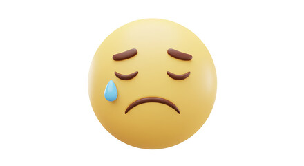 Fototapeta premium Sad emoji is crying with closed eyes and frowning mouth, showing disappointment