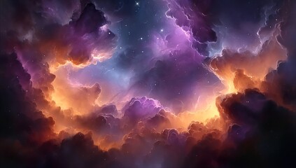 Naklejka premium Amazing nebula cloud background wallpaper, with orange and purple colors, stars in the sky, in the
