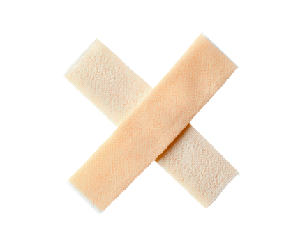 Adhesive bandages crossed over each other isolated on transparent background
