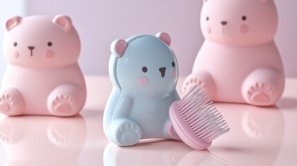 A pastel bear-shaped mini hairbrush with mirror back