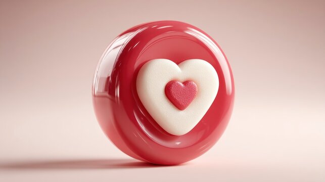 A glossy red button featuring a layered heart design ideal for love romance and affection th