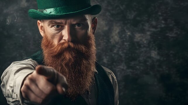 Stylish Irish Man with Red Hair and Green Hat in Dramatic Pose