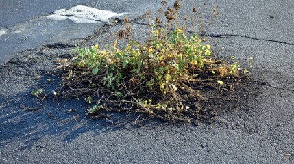 Obraz premium Piles of removed vegetation lying next to a clean asphalt surface