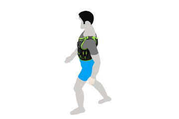 an Individua Figure Wearing, Person Demonstrating, Model Showing a Functional Utility Vest with Multiple Pockets, HUMAN MODEL WITH MULTIPURPOSE VEST CLOTH JACKET POCKET FOR ENGINEER SAFETY on a PNG