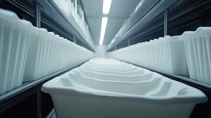 Obraz premium Rows of pre-formed containers awaiting filling in sterile environment