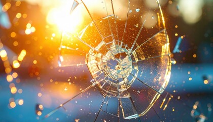 Fototapeta premium Broken Glass With Sunlight Flares