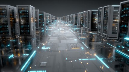 Futuristic Server Room Digital Technology Network Data Center Servers Modern Infrastructure Advanced Technology Digital Network HighTech    