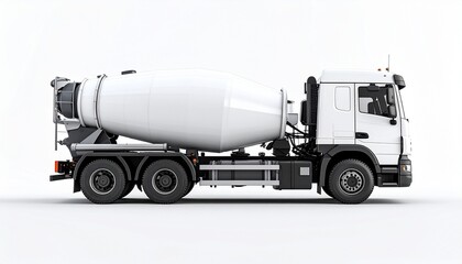 White Cement Mixer Truck Side View Mockup for Construction and Concrete Supply