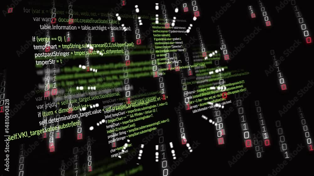 Aufkleber green code clusters and streaming binary digits creating immersive depth in digital matrix scene