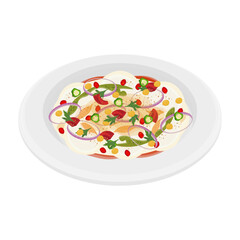 Vector Illustration logo Clipart Dahi Wada Dahi Vada Dahi Bhalla Chaat on a White Plate