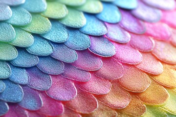 macro photo of holographic fish scales in vibrant rainbow gradient, glistening with soft shimmer and surface texture