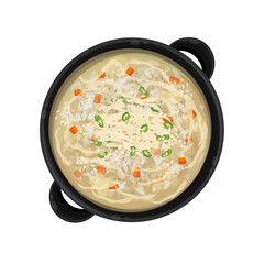 Vector Illustration logo Clipart Cooking Dakjuk Korean Chicken Rice Porridge on a Pan