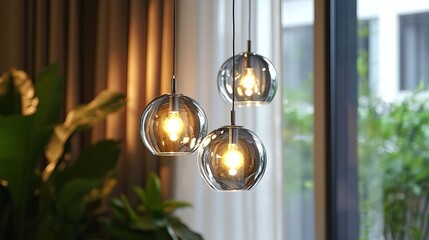 Elegant Smoked Glass Pendant Lights Modern Home Interior Design Three Hanging Lamps Stylish Lighting Fixture Warm Light Bulbs Bright Room Decor       
