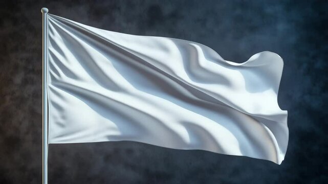 White flag waving gently in the wind against a softly lit background in a calm environment