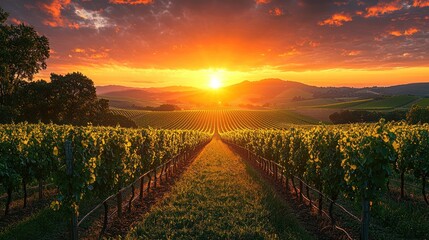 Fototapeta premium Vineyard at breathtaking sunset