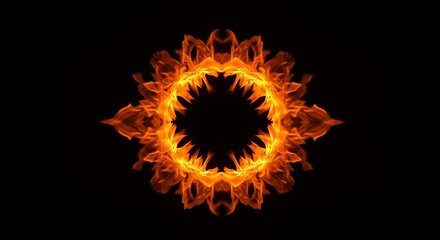 Fototapeta premium Burning fire wreath on black background abstract energy and flame design