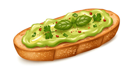 Crispy bruschetta with avocado, chopped herbs, a pinch of chili flakes, and a drizzle of lemon juice on toasted bread