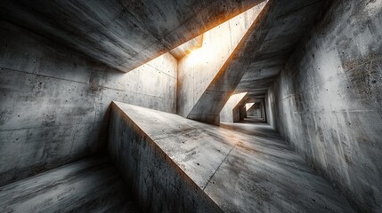 Obraz premium Abstract concrete structure, geometric hallway with light
