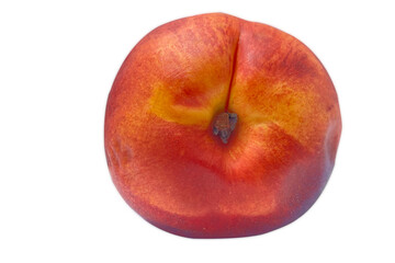 Red-orange nectarine, perfectly ripe, isolated on a white background.