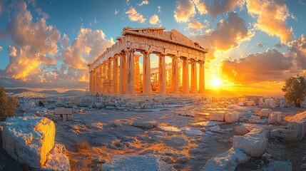 Obraz premium Ancient temple at sunset, dramatic sky