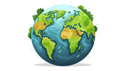 Detailed World Planet Map Geography Icon on White Background for Educational Purposes