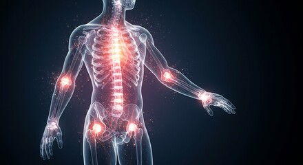 Anatomical scan of body with inflamed joints