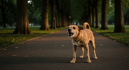 Angry dog guarding park path